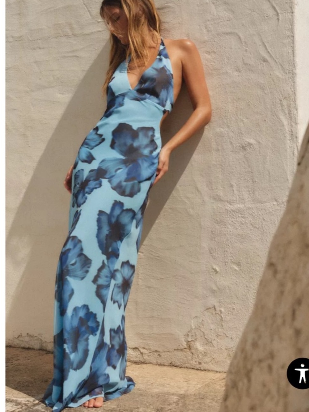 Zara Halter Printed Blue Floral Open Back Maxi Dress NWT XS